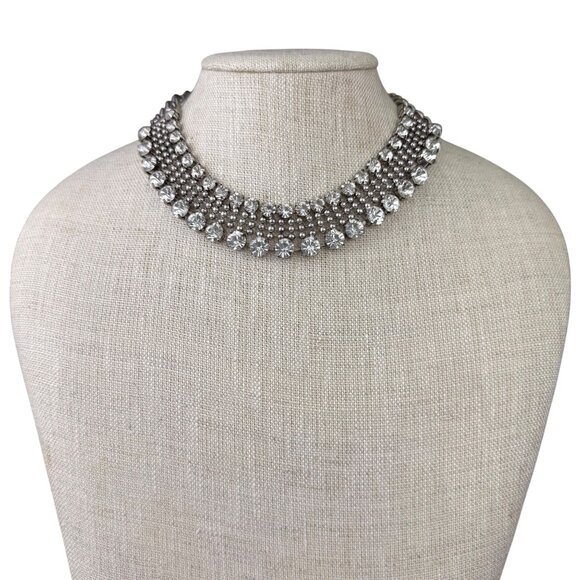 Rachel Zoe Silver Tone Metal Rhinestone Choker Necklace Box Of Style Adjustable - Picture 1 of 5